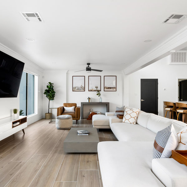 The Laurel of Phoenix living room with large sectional couch